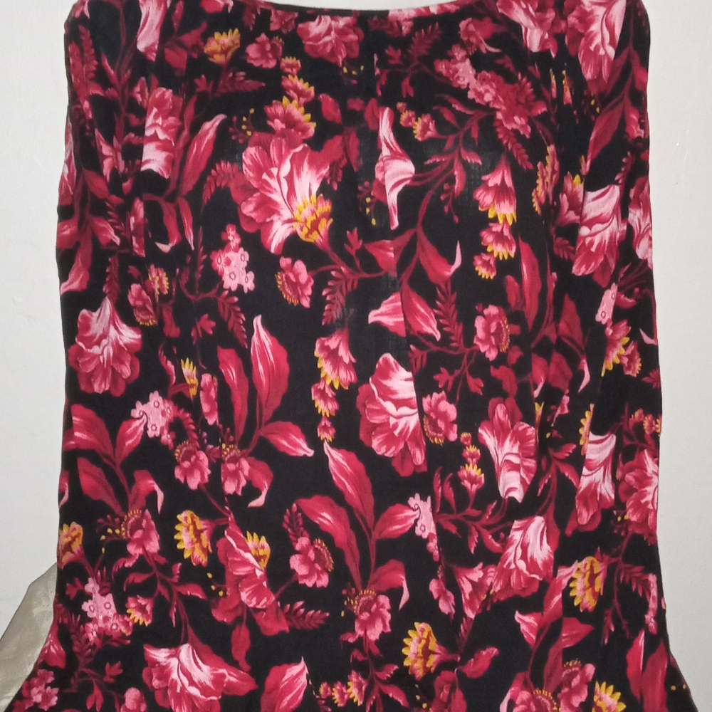 Floral Black and Red Blouse plus size 3x long sleeves